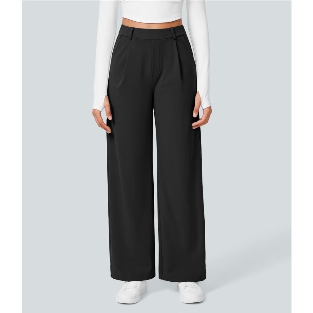 Sz Lg HALARA Black Flex™ DayStretch High Waist Pocket Straight Leg Work Pants